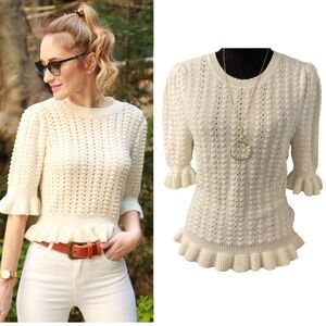 I.N.C Popcorn Stitch Ruffle Sweater in white. Size XL.‎ Minimalist,simple,